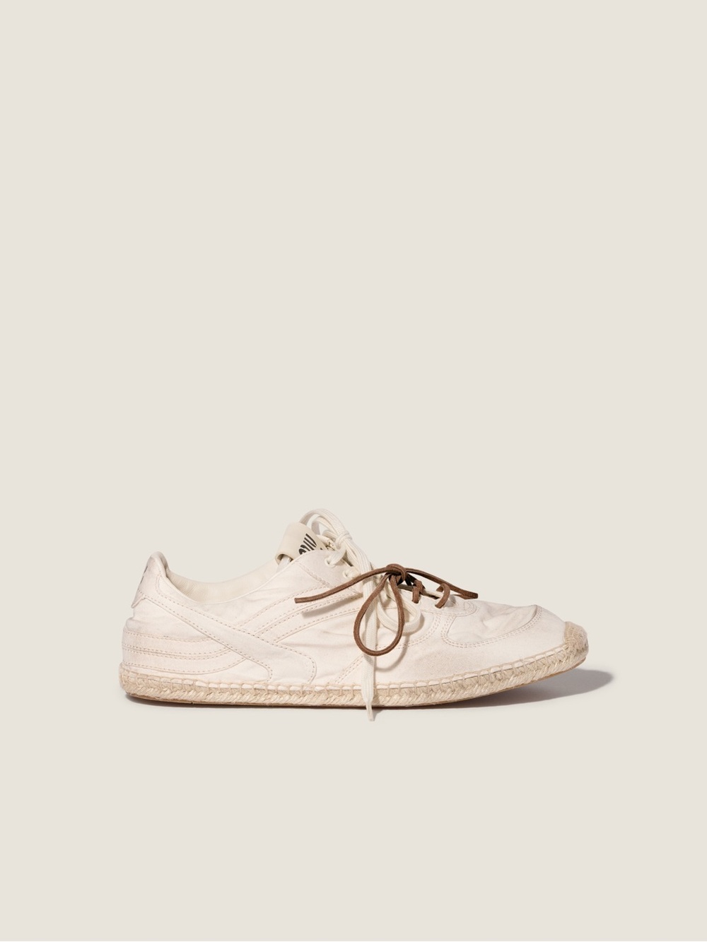 Miu Miu Cream Leather Espadrille-Style Sneaker with Brown Laces